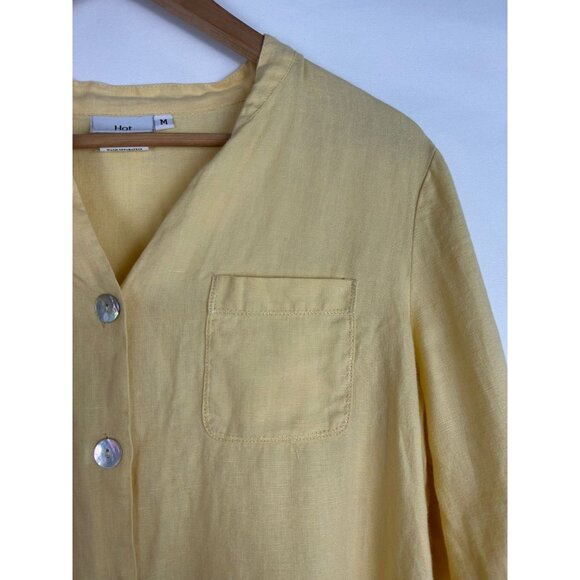 Hot Cotton Women's 100% Linen Yellow Long Sleeve Button Up Shirt Medium - Picture 10 of 14